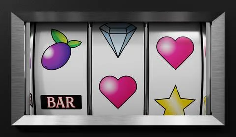 Three Wheels Casino Slots Machine with Random Items - 3d illustration Stock Illustration