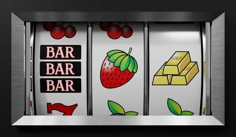 Three Wheels Casino Slots Machine with Random Items - 3d illustration Stock Illustration