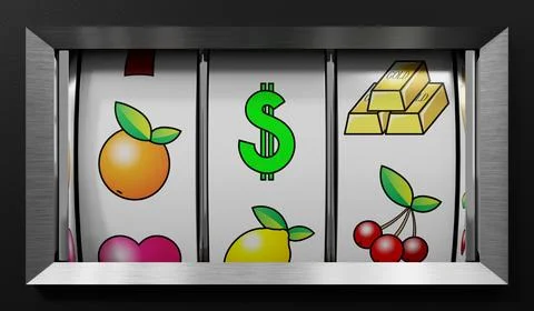 Three Wheels Casino Slots Machine with Random Items - 3d illustration Stock Illustration