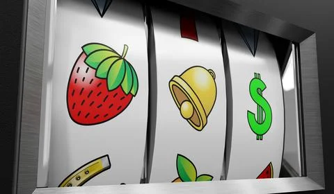 Three Wheels Casino Slots Machine with Random Items - 3d illustration Stock Illustration