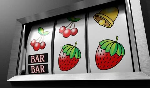 Three Wheels Casino Slots Machine with Random Items - 3d illustration Stock Illustration
