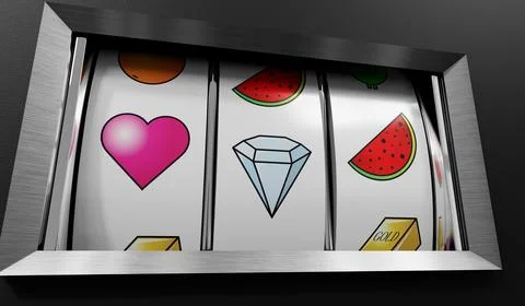 Three Wheels Casino Slots Machine with Random Items - 3d illustration Stock Illustration