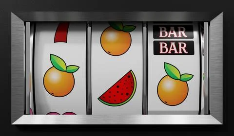 Three Wheels Casino Slots Machine with Random Items - 3d illustration Stock Illustration