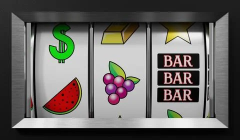 Three Wheels Casino Slots Machine with Random Items - 3d illustration Stock Illustration