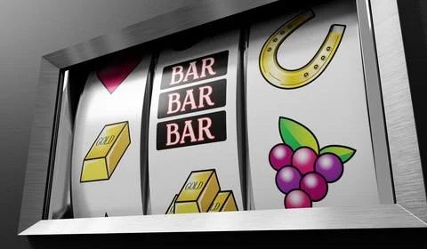 Three Wheels Casino Slots Machine with Random Items - 3d illustration Stock Illustration