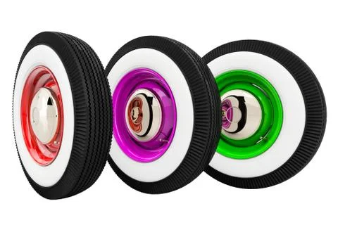 Three wheels retro. 3D render Illustrazione stock