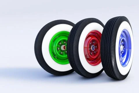 Three wheels retro. 3D render Illustrazione stock