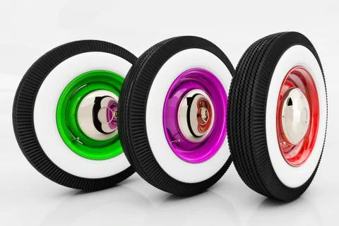 Three wheels retro. 3D render Stock Illustration