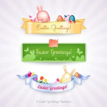 Three Whimsical Easter Greetings Banners Illustrazione stock