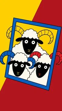 Three Whimsical Horned Sheep Stock Illustration