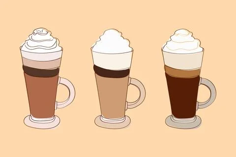 Three whipped cream coffee drinks Illustration