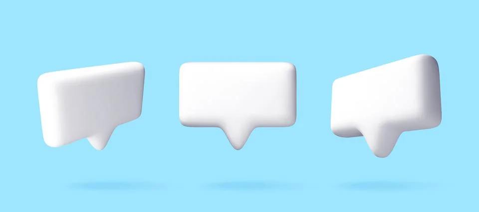 Three white 3D speech bubble icons Stock Illustration