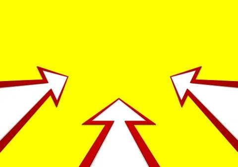 Three white arrows with a red stroke on yellow background scrapbooking Stock Illustration