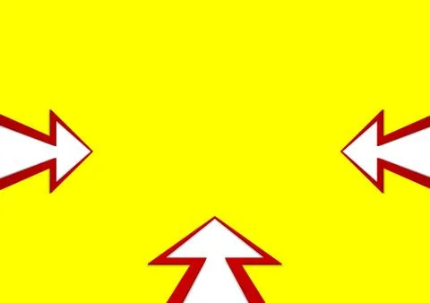 Three white arrows with red stroke on yellow background Stock Illustration