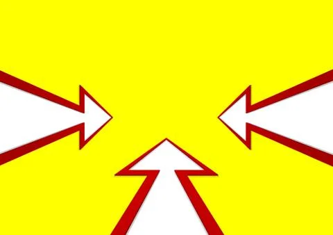 Three white arrows with a red stroke on yellow background Stock Illustration