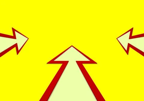 Three white arrows with red stroke yellow background Stock Illustration