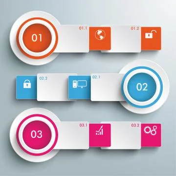Three white banners batched rectangles infographic Stock Illustration