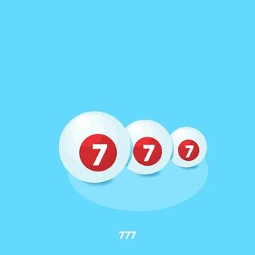 Three white billiard balls with the number seven on a blue background, isomet Stock Illustration