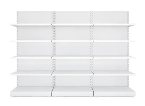 Three white blank empty retail shelves Stock Illustration