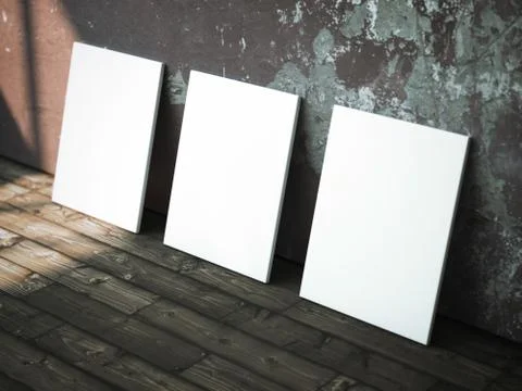 Three white blank posters. 3d rendering Ilustración de archivo