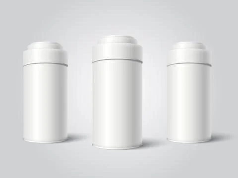 Three White Blank Tin can packaging mockup Stock Illustration