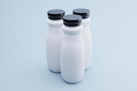 Three white bottles, studio shot, pastel background, packaging mockup Stock Illustration