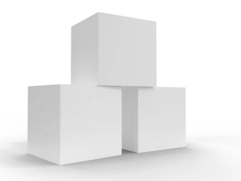 Three white boxes on white background. 3D rendering Illustrazione stock