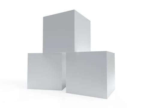 Three white boxes on white background. 3D rendering. イラスト素材
