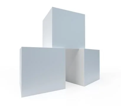 Three white boxes on white background. 3D rendering. Stock Illustration