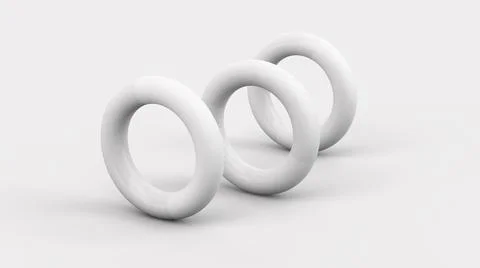 Three white circle shapes. White background. Abstract illustration, 3d render Stock Illustration