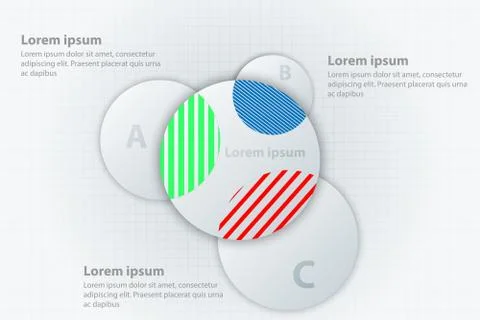 Three white circles intersection colorful with Big circle for website present Ilustração Stock