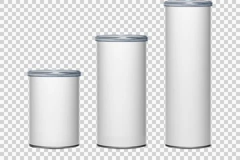 Three white cylindrical containers with silver lids on white background Stock Illustration