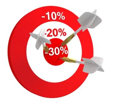 Three white darts stuck in a board with discounts Illustration