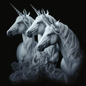 Three white dignified Unicorns Stock Illustration