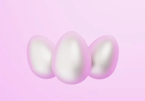 Three white easter eggs on light pink background, 3d illustration Stock Illustration
