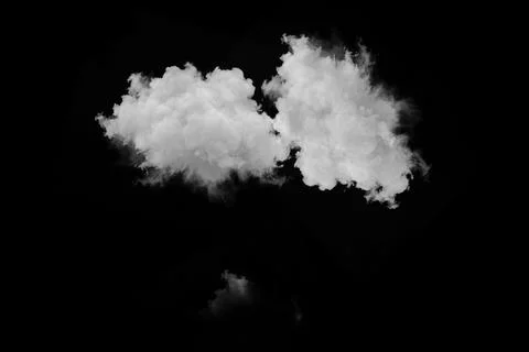 Three white fluffy clouds isolated on solid black background for design Stock Photos