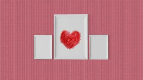 Three white frame with a red heart at centre 스톡 일러스트