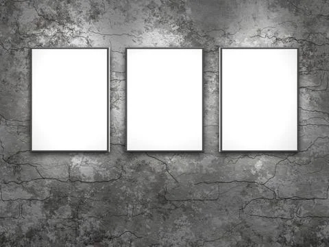 Three white frames An illustration of 3 blank canvas frames on a grunge br... Stock Photos