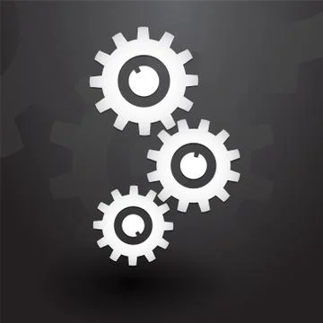 Three white gears on black background Illustrazione stock