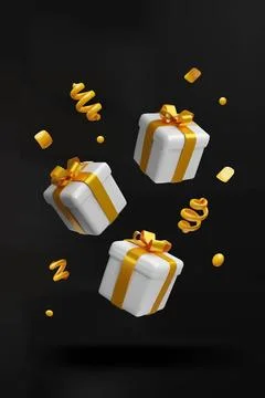 Three white gift boxes with golden ribbons Stock Illustration
