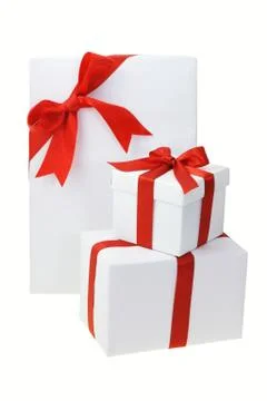 Three white gift boxes Stock Photos