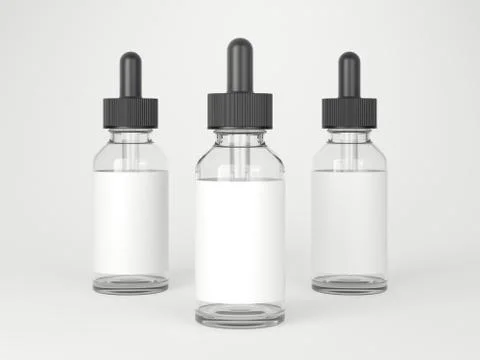 Three white glass bottles with labels. 3d rendering 库存插图