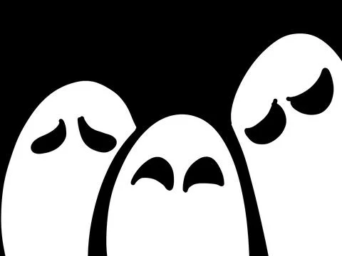 Three White Halloween Ghosts on a Black Background Stock Illustration