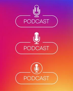 Three white line podcast button on gradient background. Vector illustration. Stock Illustration
