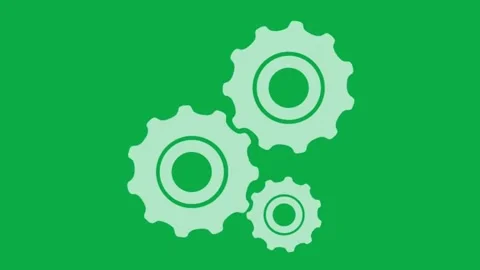 Three white mechanical gears rotating smoothly on a solid green screen backgroun Stock Footage 332067212