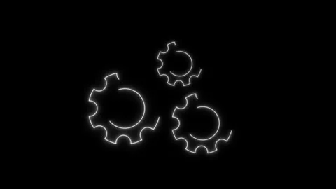 Three White Outline Gears Interlocking on Black Background cogs machinery a.. Stock Footage 340998160