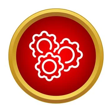 Three white outline gears setting icon on red round button Stock Illustration