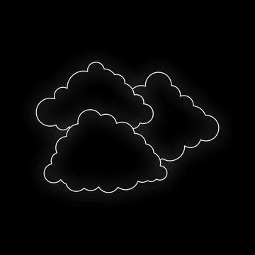 Three white outline glowing neon clouds Stock Illustration