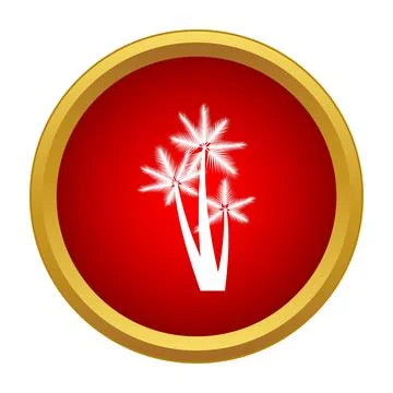 Three white palm trees icon on red circle 스톡 일러스트