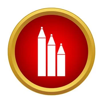 Three white pencils drawing icon in red circle Stock Illustration